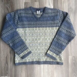 Columbia Convert Shetland Wool Sweater Womens M Fair Isle Blue Geometric Vintage